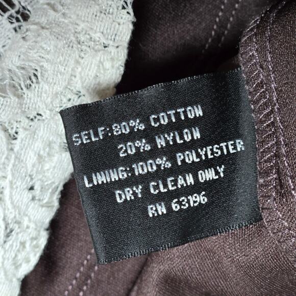 Suzi Chin Short Sleeve‎ Mini Dress Ivory Crochet Lace Chocolate Brown Lining 12 - Picture 5 of 7